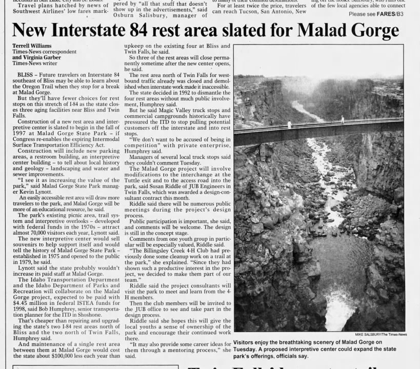New Interstate 84 rest area slated for Malad Gorge