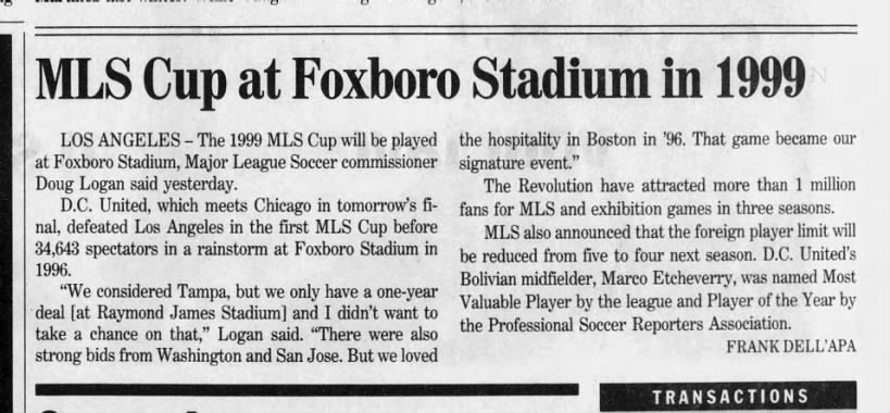 MLS Cup at Foxboro Stadium in 1999