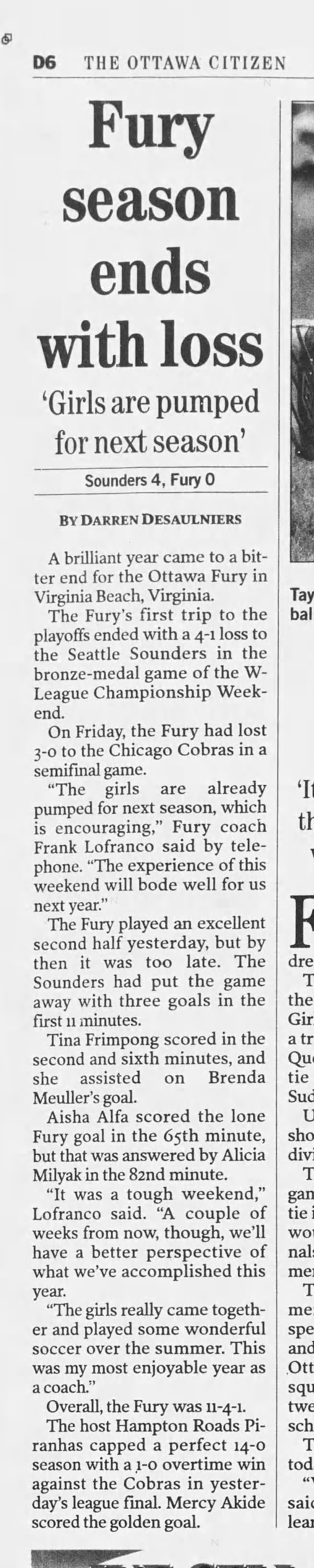 Fury season ends with loss