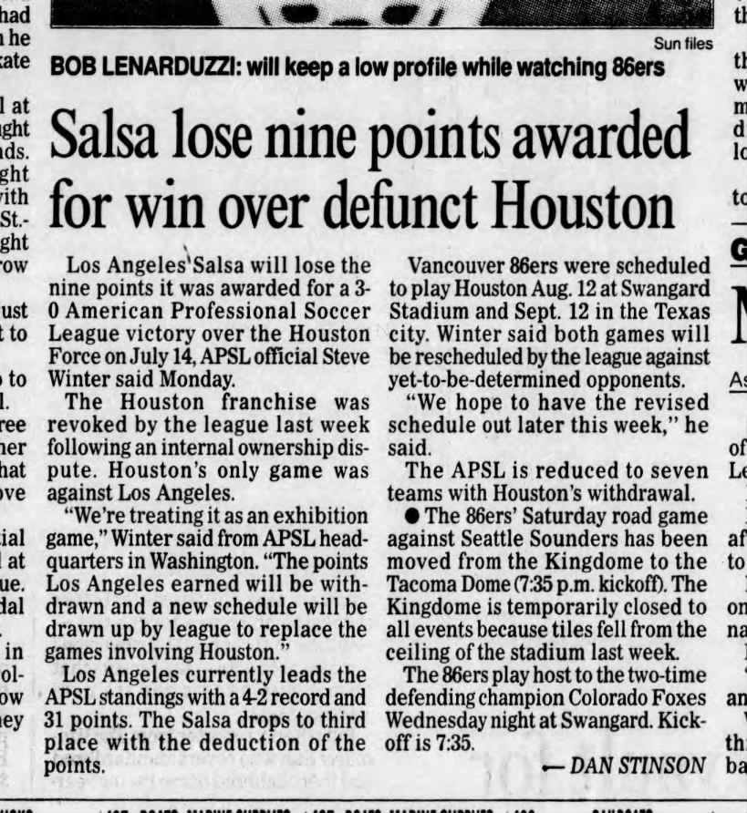 Salsa lose nine points awarded for win over defunct Houston