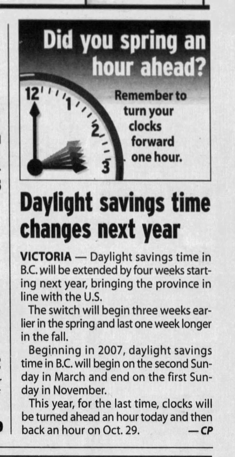 Daylight savings time changes next year