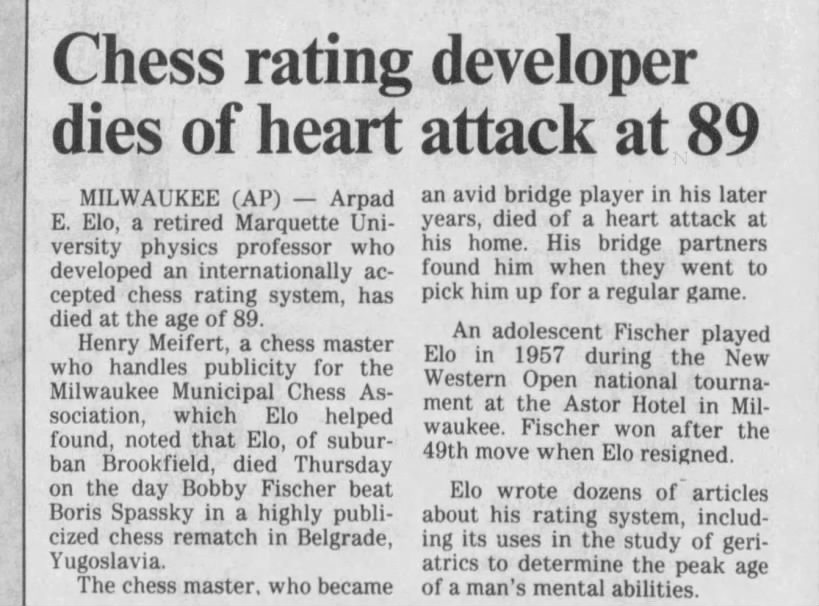 Chess rating developer dies of heart attack at 89