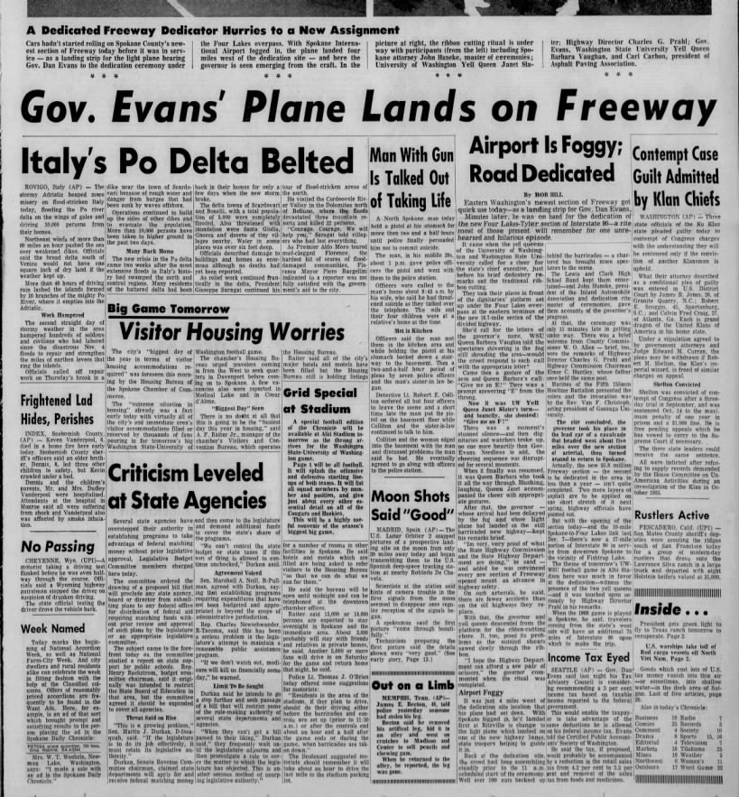 Gov. Evans' Plane Lands on Freeway, Airport Is Foggy; Road Dedicated