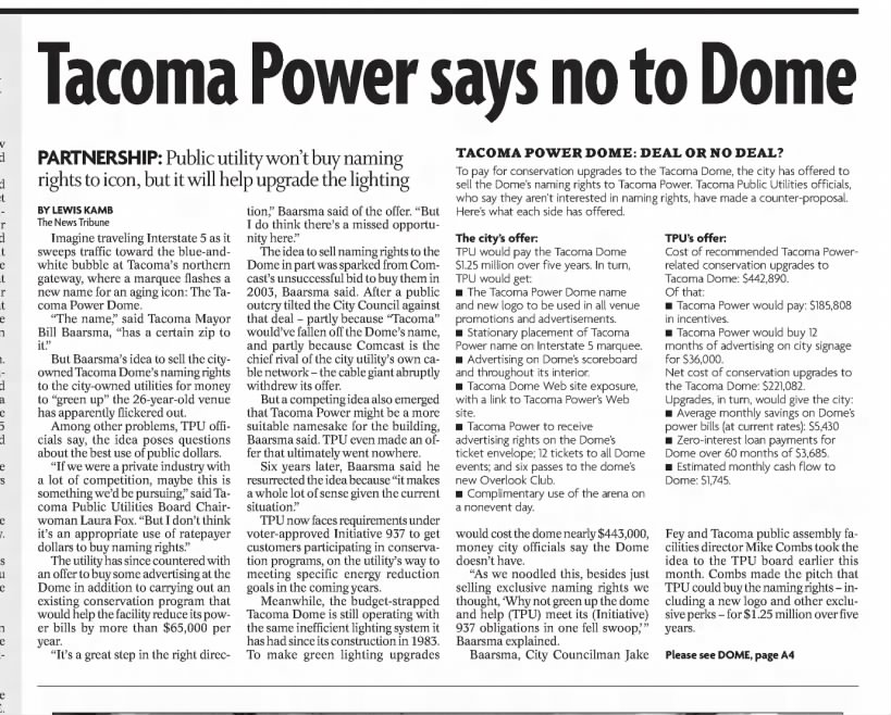 Tacoma Power says no to Dome