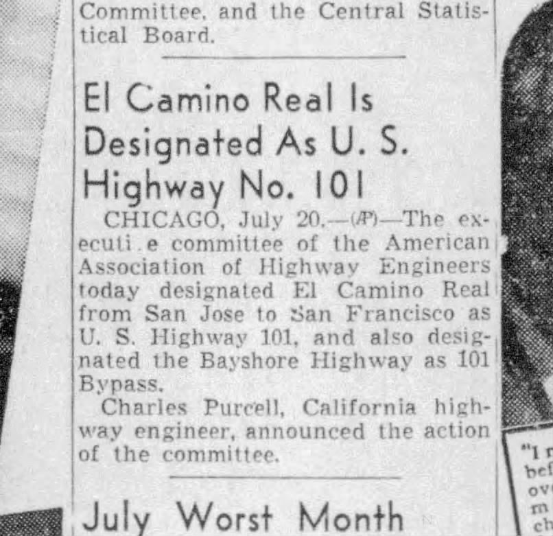 El Camino Real Is Designated As U.S. Highway No. 101