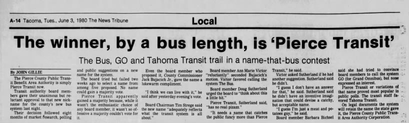 The winner, by a bus length, is 'Pierce Transit'