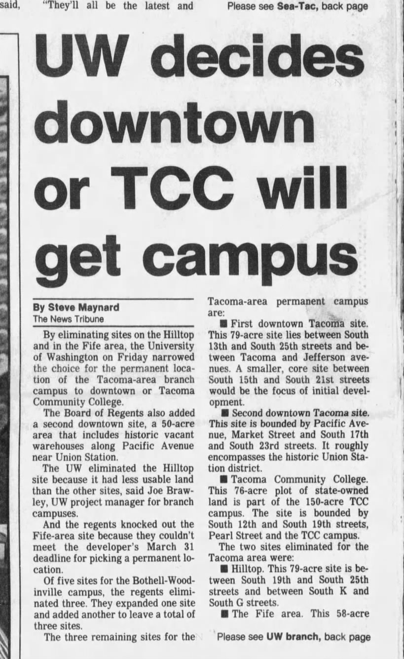 UW decides downtown or TCC will get campus