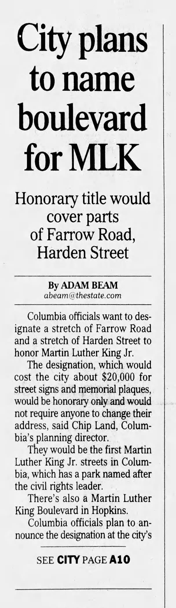 City plans to name boulevard for MLK