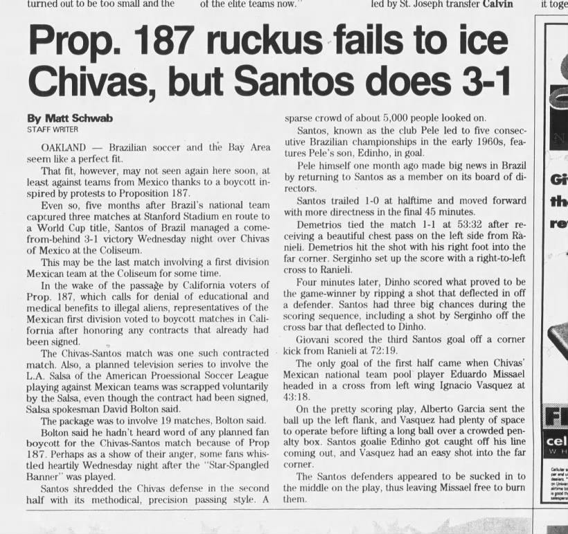 Prop. 187 ruckus fails to ice Chivas, but Santos does 3-1