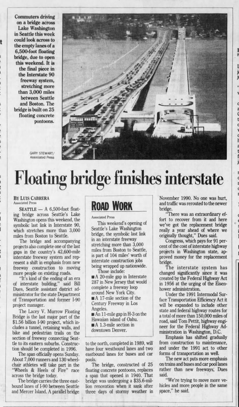 Floating bridge finishes interstate