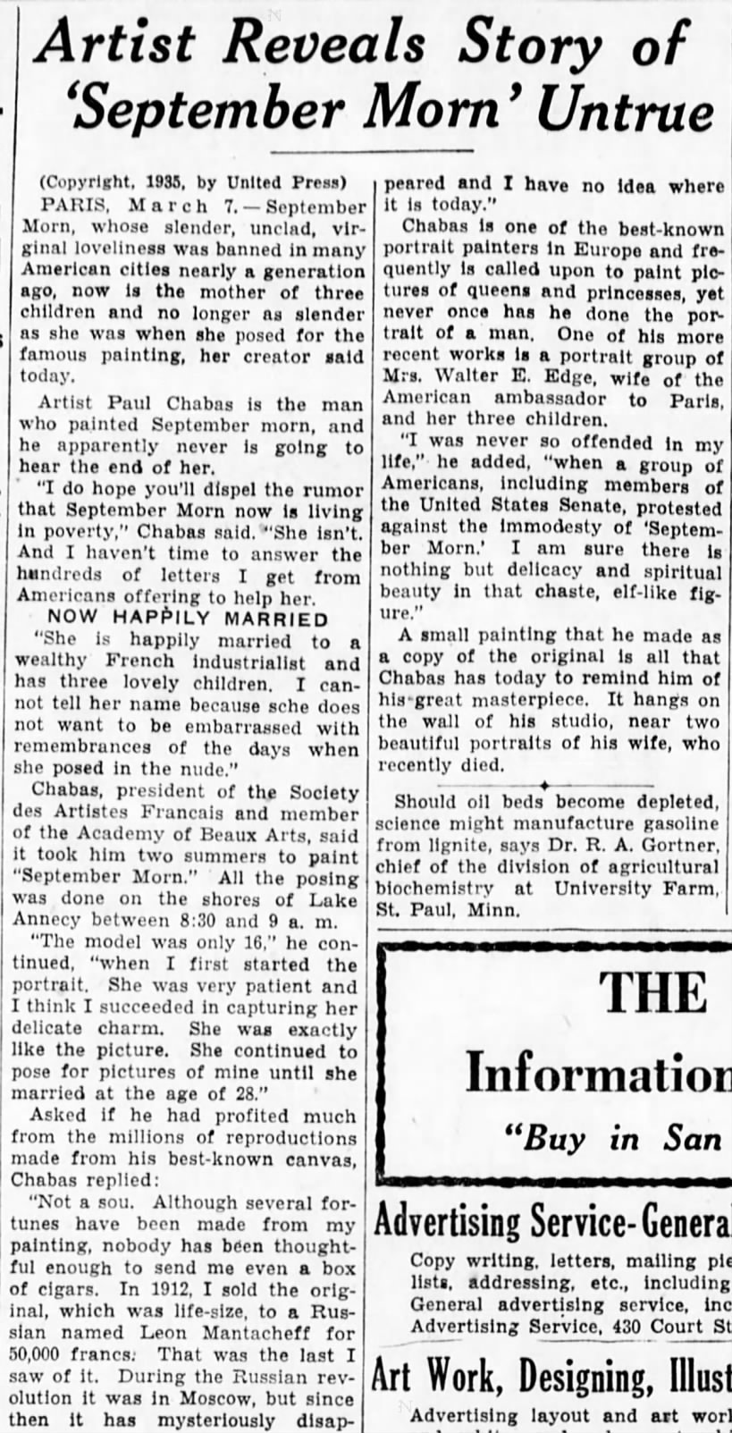 Chabas dispels September Morn rumors 1935