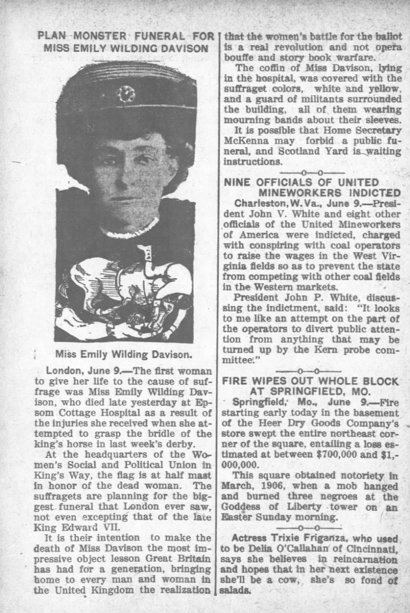 Emily Davison Day Book 9 June 1913
