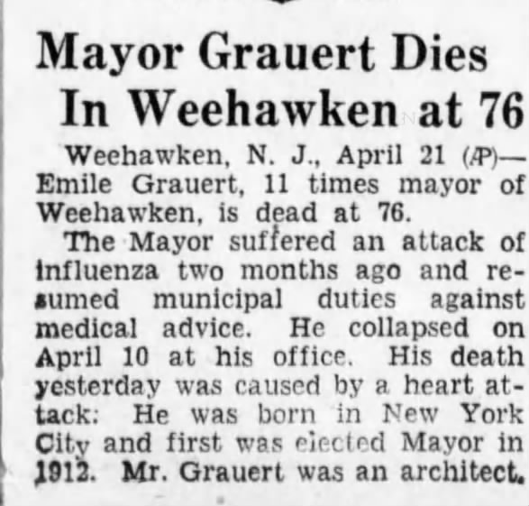 Emile W. Grauert (1855-1931) was the mayor of Weehawken, New Jersey