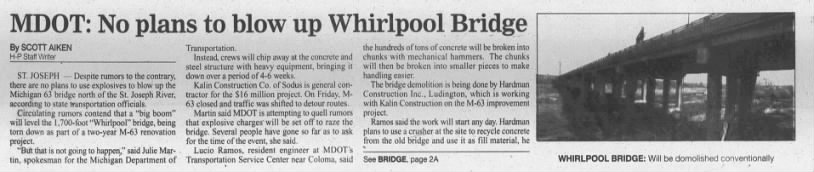MDOT: No Plans to Blow Up Whirlpool Bridge
