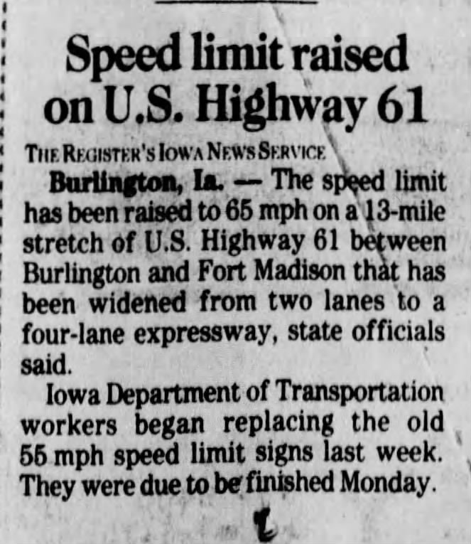 Speed limit raised on U.S. Highway 61