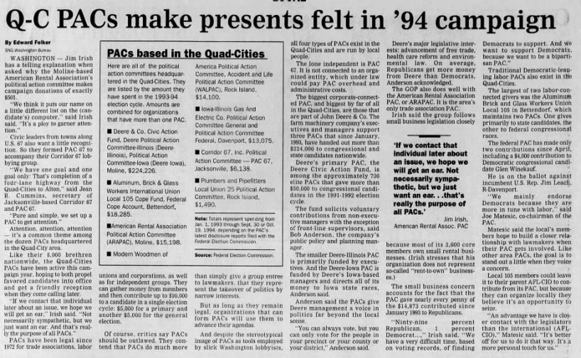 Q-C PACs make presents felt in '94 campaign