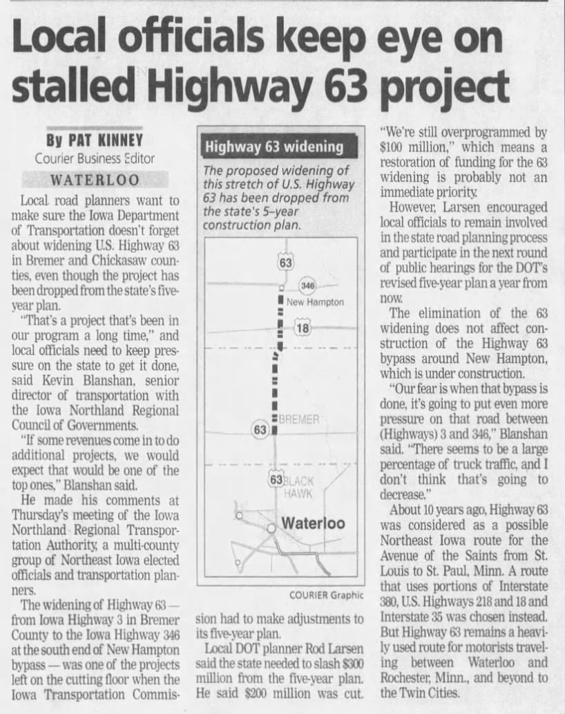Local officials keep eye on stalled Highway 63 project