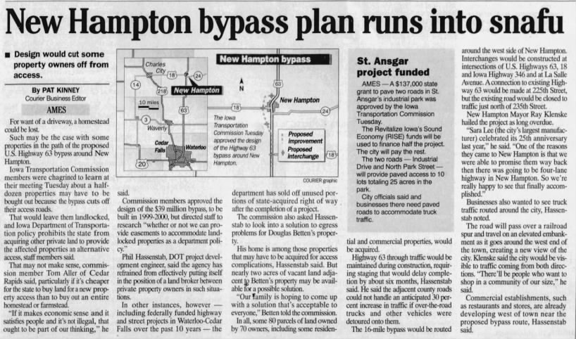 New Hampton bypass plan runs into snafu
