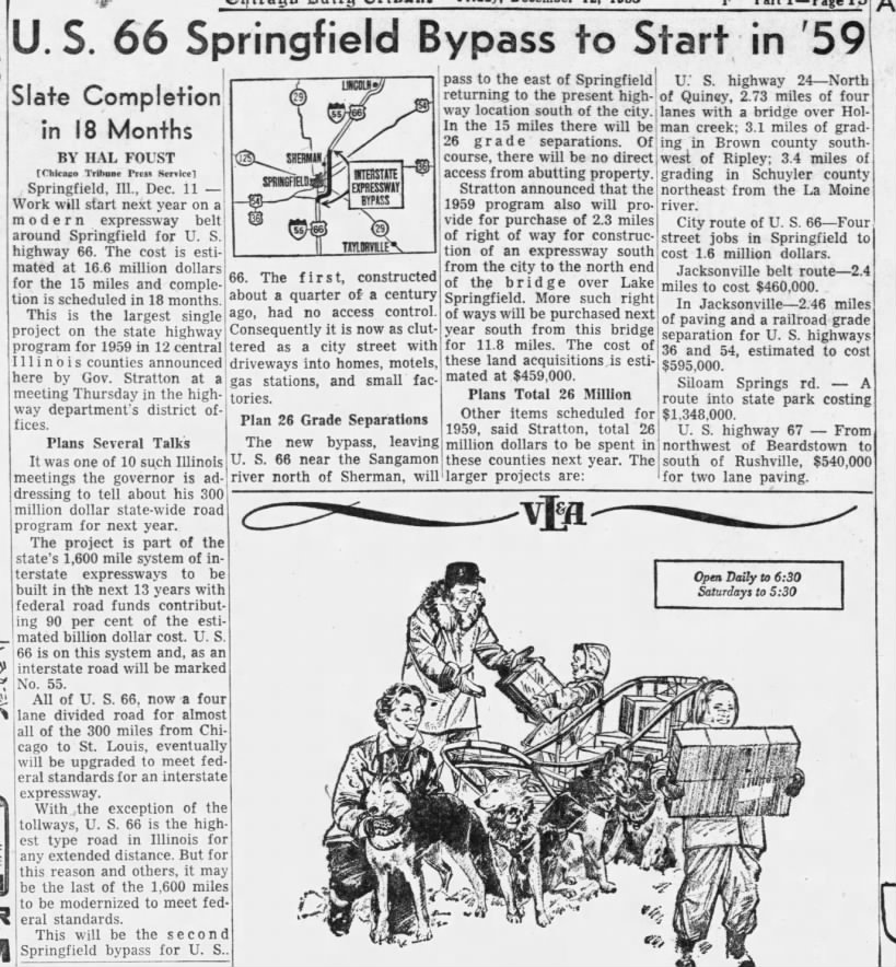 U.S. 66 Springfield bypass to start in '59