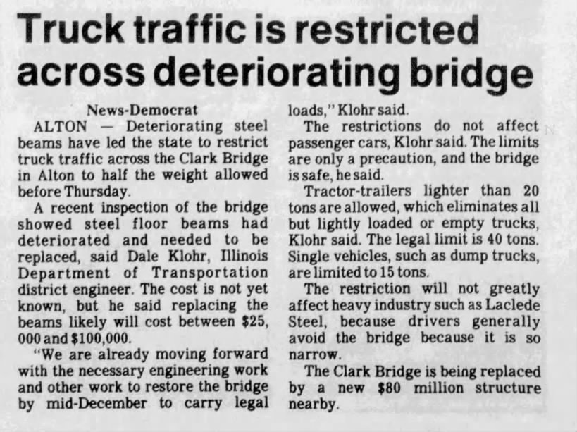 Truck traffic is restricted across deteriorating bridge