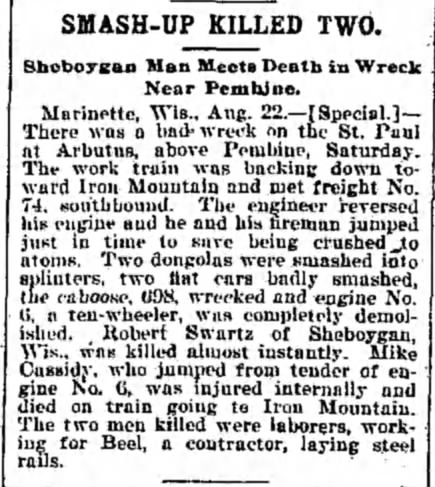 1899 Pembine, WI train wreck