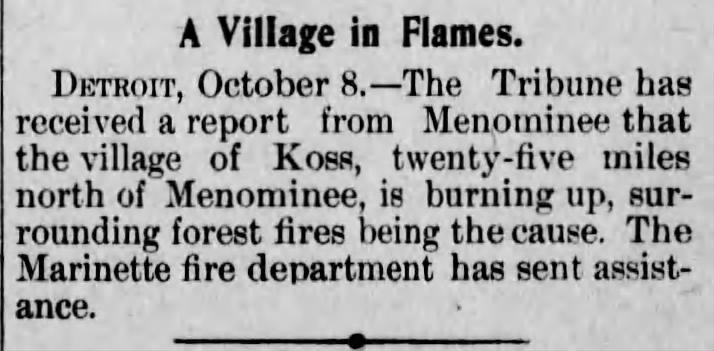 1902 forest fire in Koss, MI