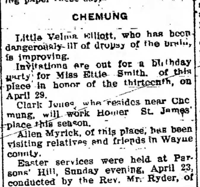 Allan Myrick, Chemung, Lycoming Co Pa.
April 26, 1905 page 7