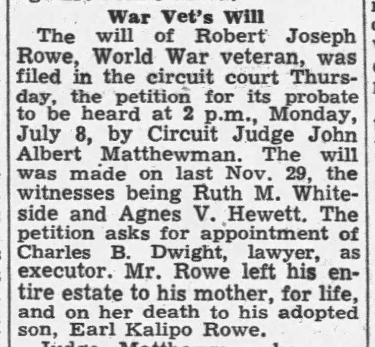Robert Joseph Rowe III -- War Vet's Will