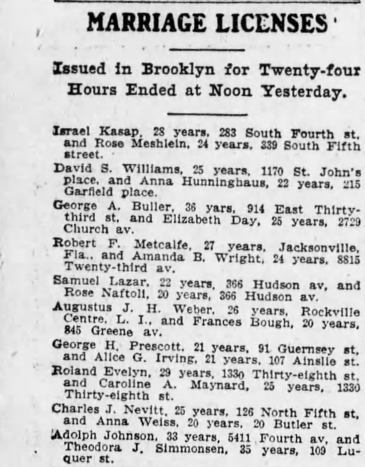 Anna Weiss & Charles Nevitt Marriage Notice 23 June 1909