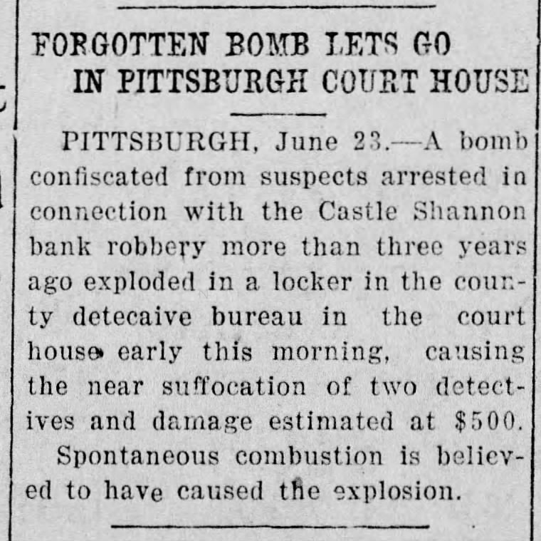 storing live ordinance in an evidence locker?  1920 Pittsburgh
