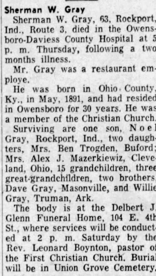 Sherman W Gray Obituary