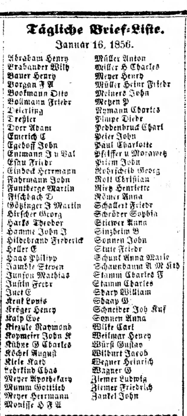 daily letter list 1856