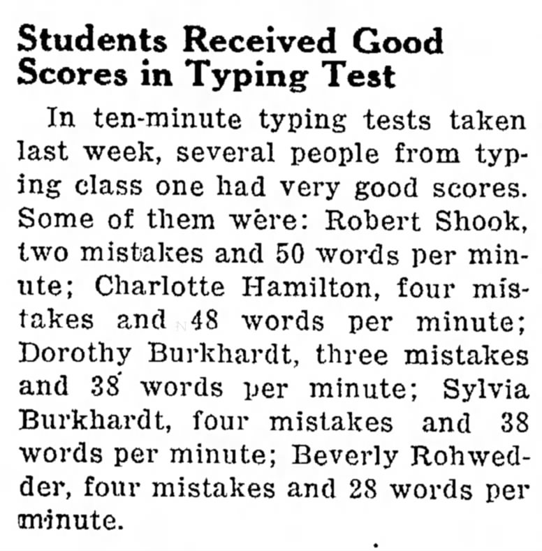 Dorothy & Sylvia Good Typing Scores