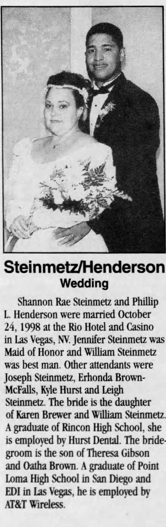 Wedding announcement Shannon Steinmetz/Phillip Henderson