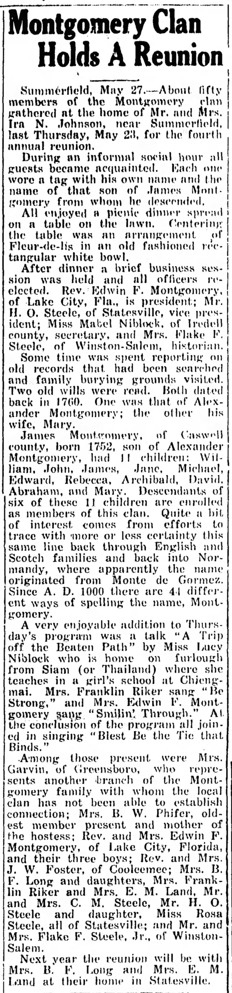 Montgomery family info to sort out