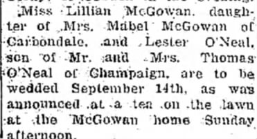 Lillian McGowan to wed Lester 










Lillian McGowan aand Lesr Oneal to  wed