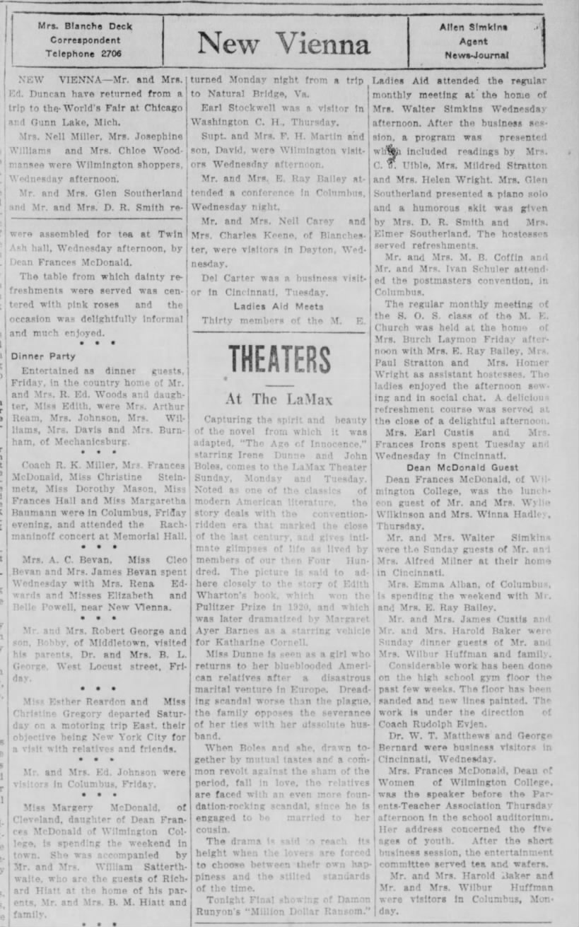 1934 New Vienna (Ohio) News - Oct. 20