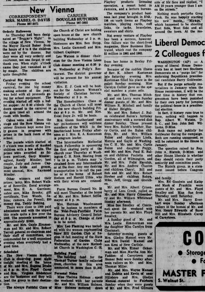1964 New Vienna (Ohio) News -Nov.3