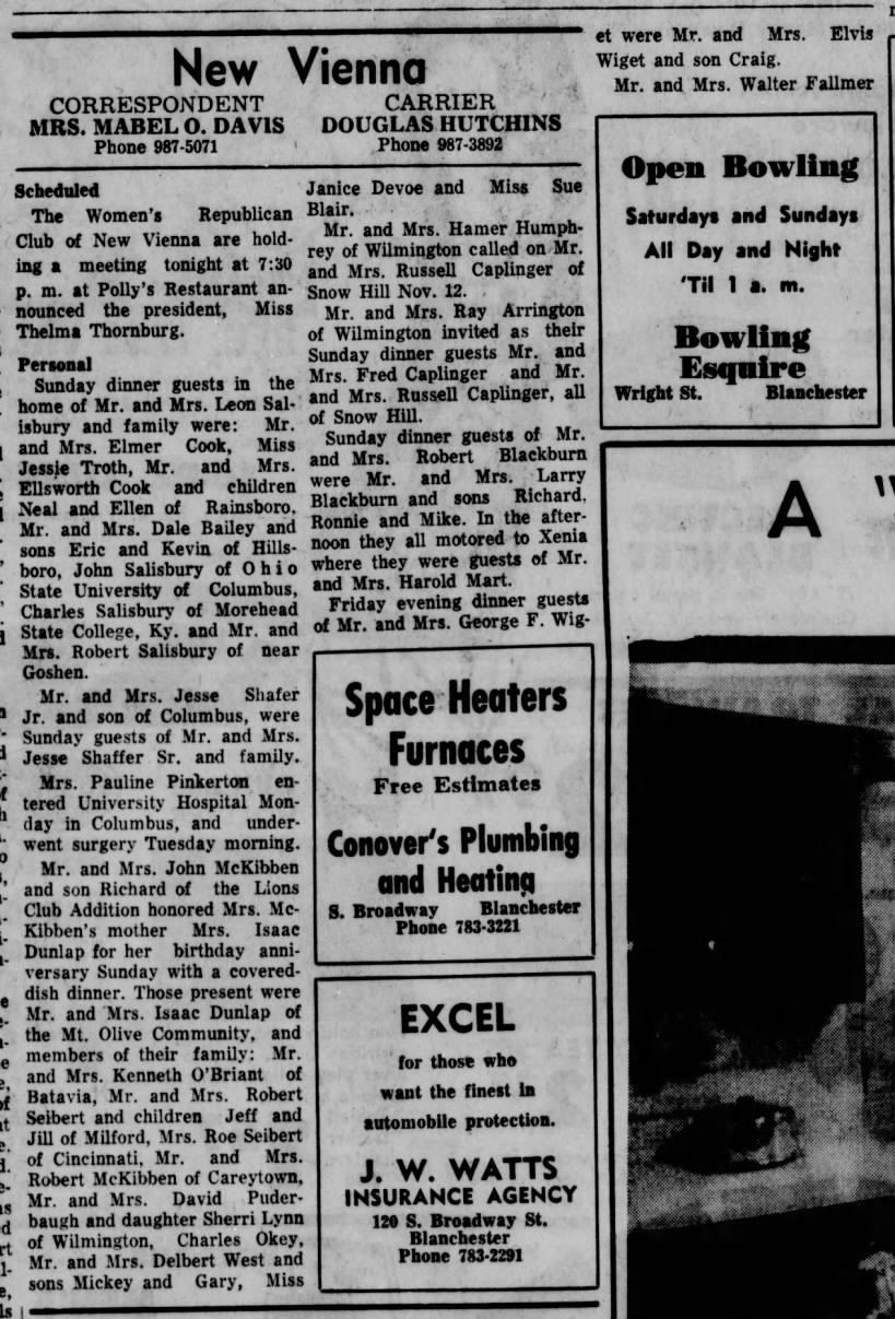 1964 New Vienna (Ohio) News -Nov.19