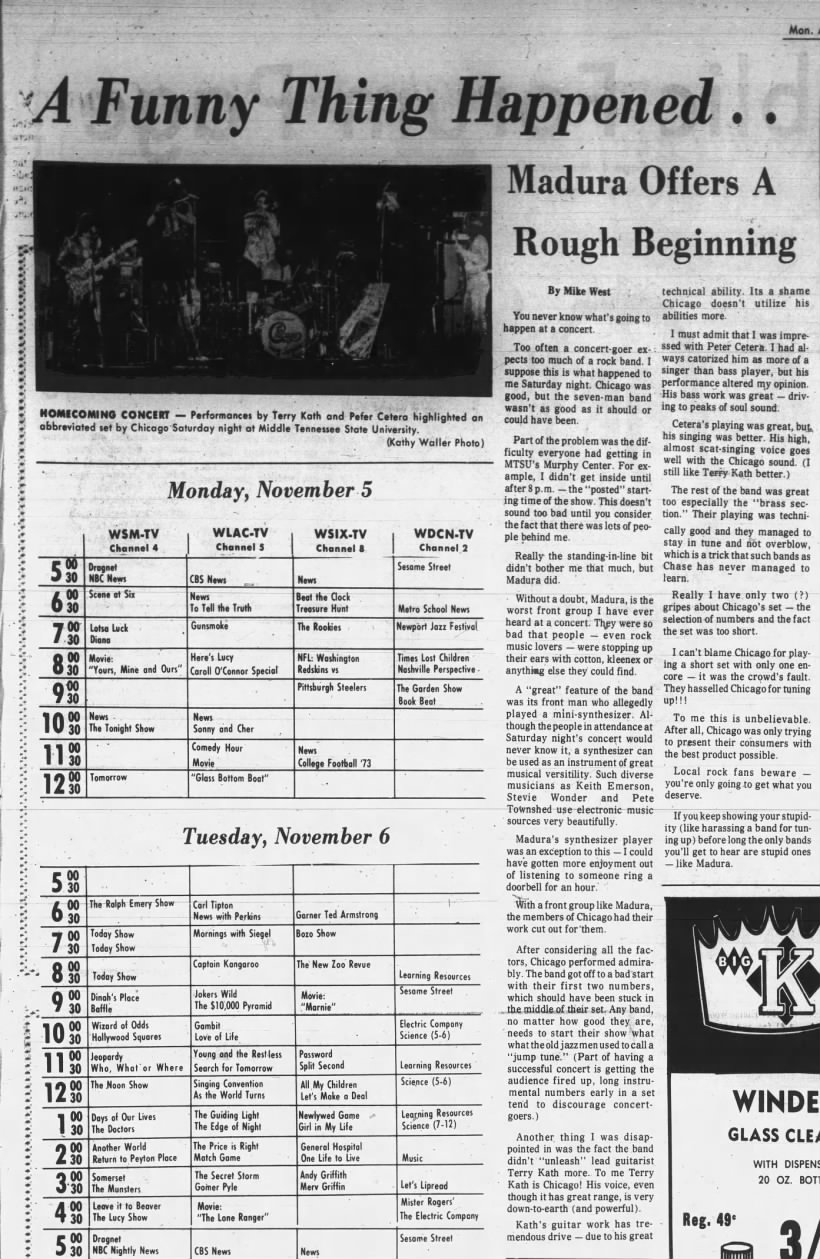 11-5-73 Daily News Tennessee Chicago Madura concert