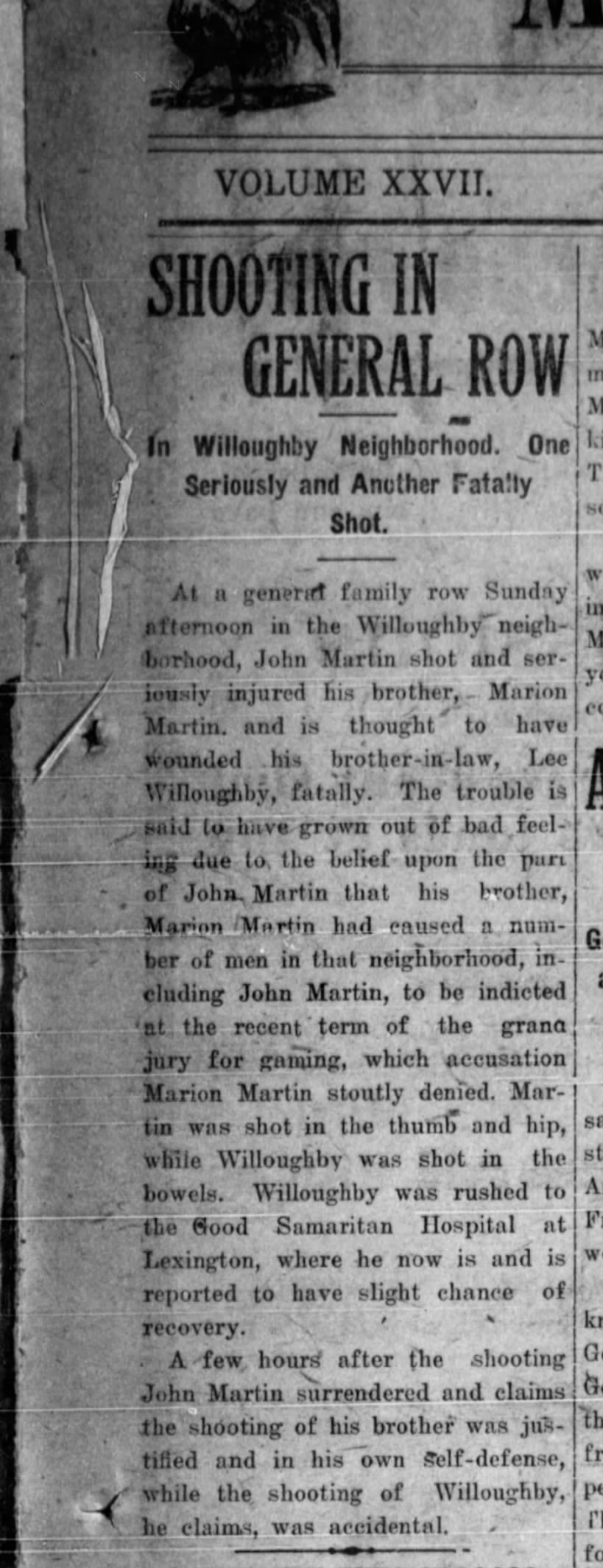 John Martin shoots brother Marion and brother in law Willoughby.