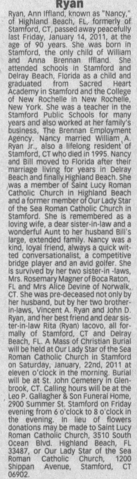 Obituary for Ryan Ann Ryan Iffland (Aged 90)