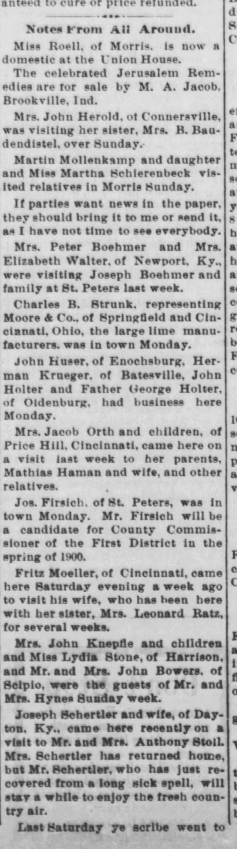 Joseph Schertler 6/8/1899 Travel news