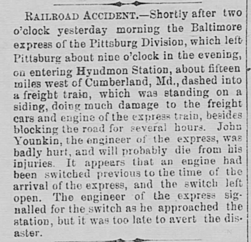 John Younkin RR Accident, 1887
(not sure)