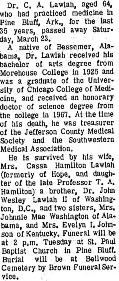 Dr. C.A. Lawlah, Hope Star, March 25, 1968, pg. 10.