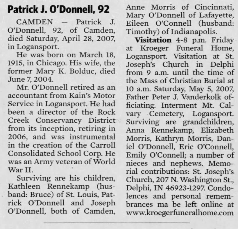Obituary - Patrick J. O'Donnell