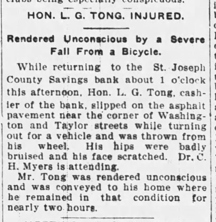 Hon. L. G. Tong Injured
