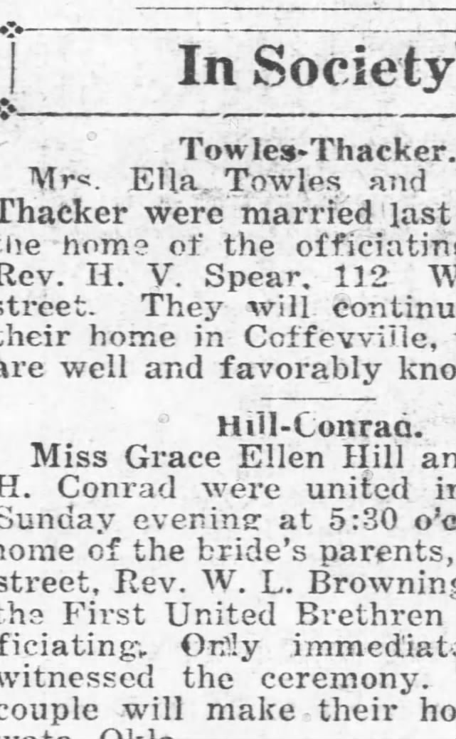 Ella (Ritter) Towles and Harry Thacker marriage announcement