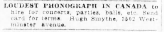 Phonograph Ad Hugh. Feb. 22, 1910