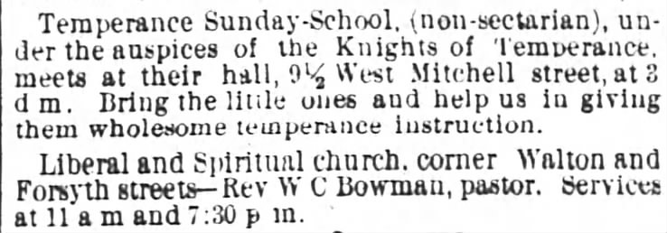 1882.01.22 Rev. Bowman and Liberal and Spiritual Church